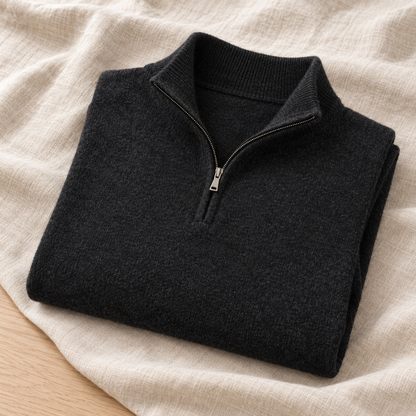 AI-generated lifestyle flatlay of NB435 in Charcoal, folded on linen