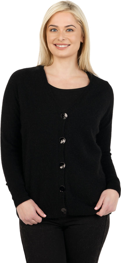 Model wearing a Black relaxed cardigan