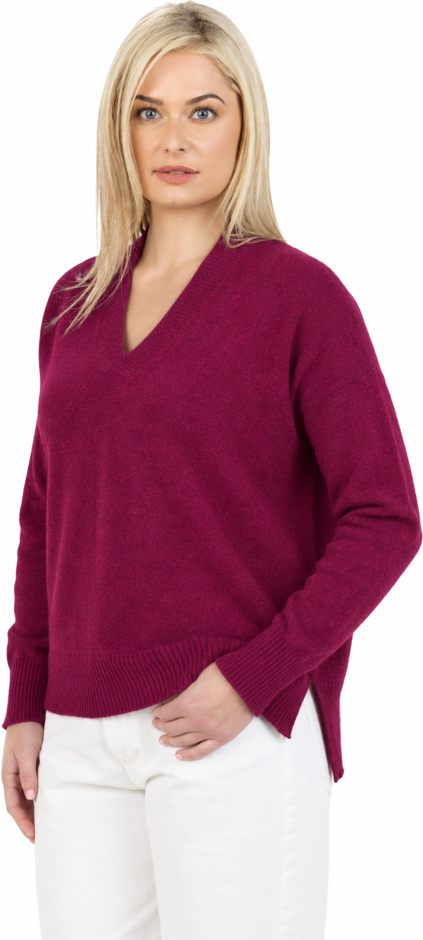 AI-generated colour visualisation of a model wearing NB913 in Winterberry